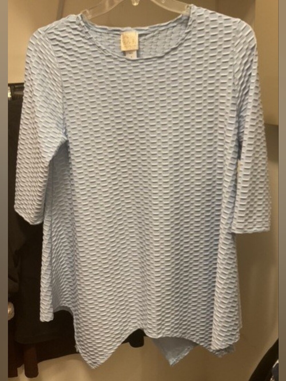 Women's Baby Blue ZB Millie textured Shark Tooth Asymmetrical Waffle Knit Top M
